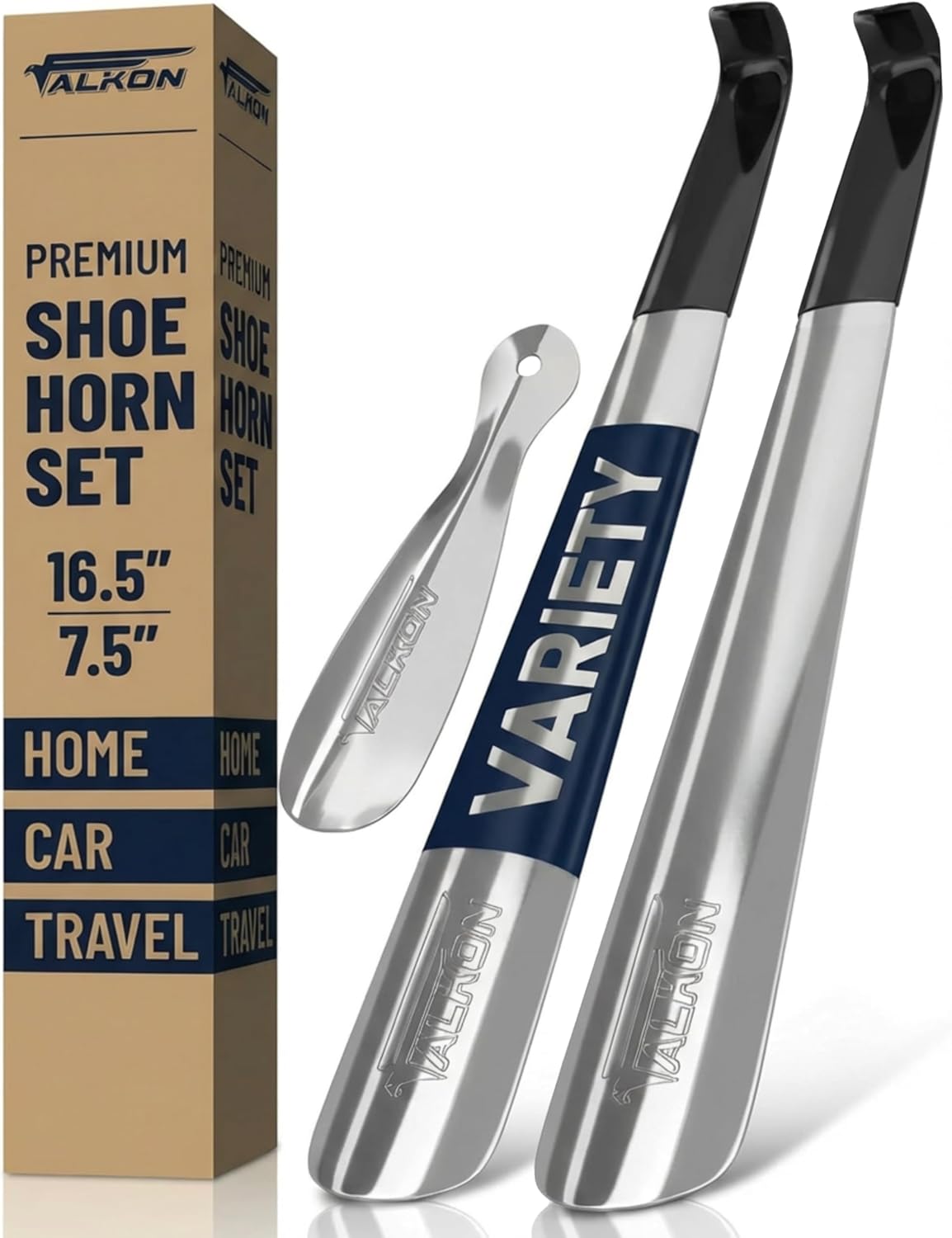 FALKON Shoe Horn Long Handle- Metal Shoe Horn Sets for Men, Women and Children, TSA Friendly