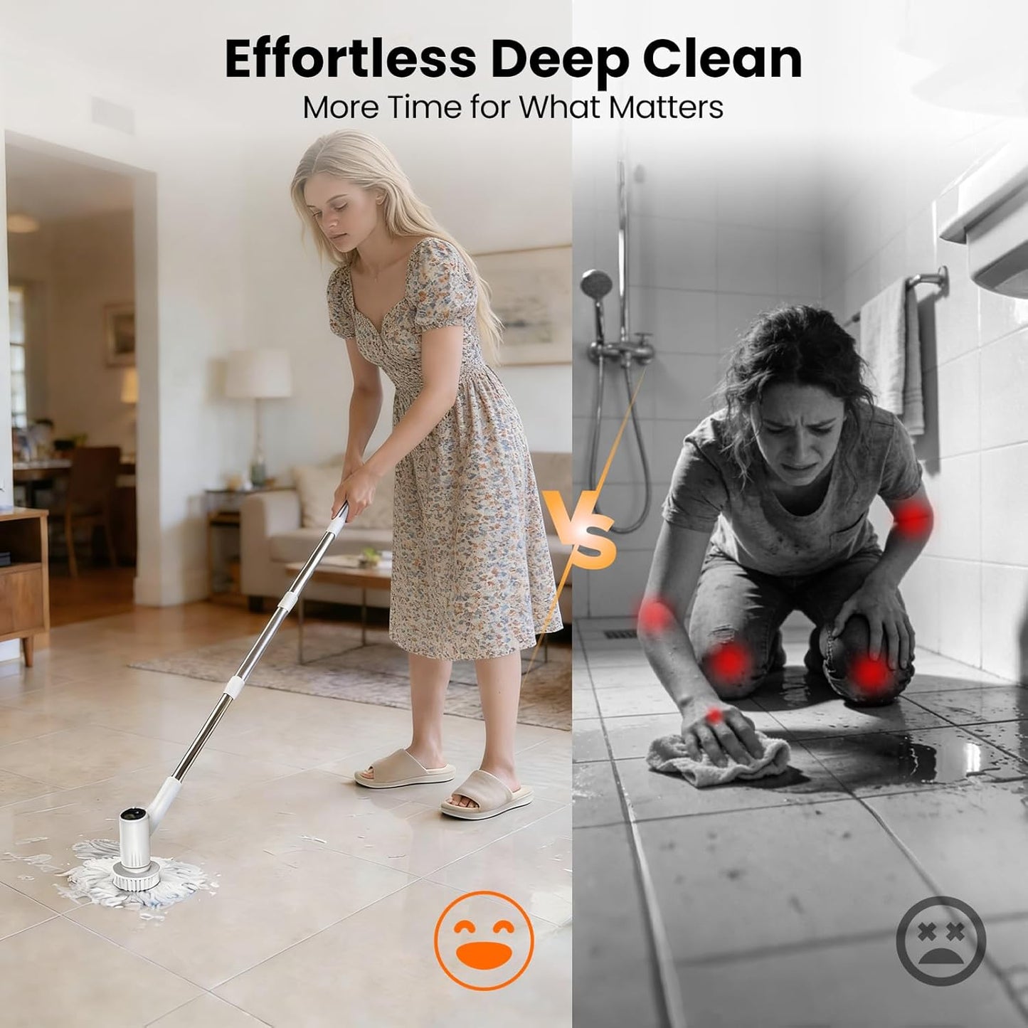 Electric Spin Scrubber – 5-Hour Battery, 6 Brush Heads, No Bending with 47" Extendable Handle, Cordless Power Scrubber for Bathroom Shower Bathtub Tile Kitchen Floor