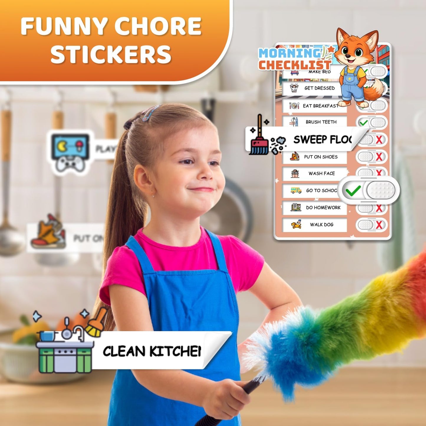 2 in 1 Upgraded Slider Morning/Bedtime Routine Chart for Kids Toddlers - Magnetic Kids Chore Chart for 2 Kids, Dry Erase Chore Chart for Kids, Visual Schedule for Kids with Cute Chore Stickers