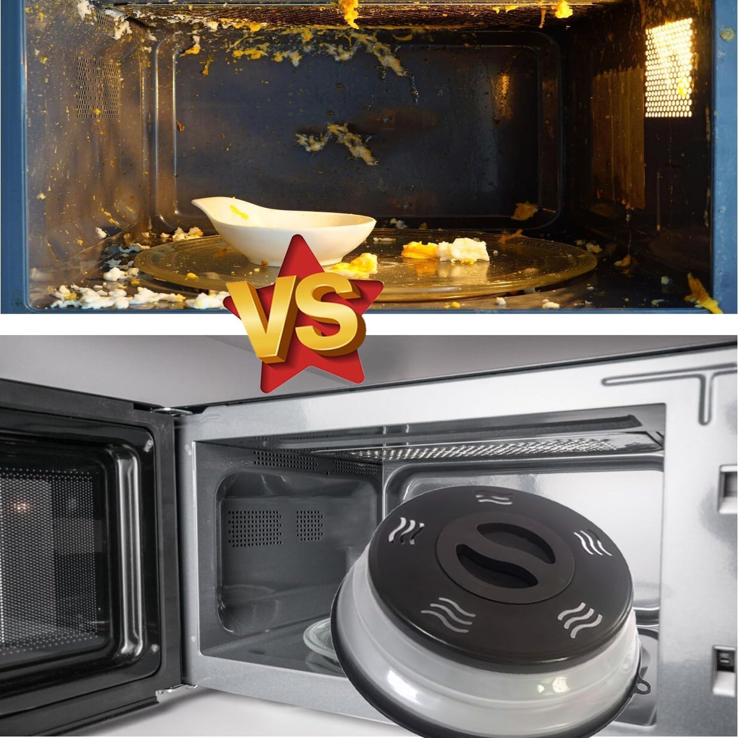 Microwave Splatter Cover Vented for Food, Microwave Plate Cover Splatter Guard & Colander, Fruit Vegetables Drainer with Hook Hole, Dishwasher-Safe,BPA-Free Silicone & Plastic (Black)