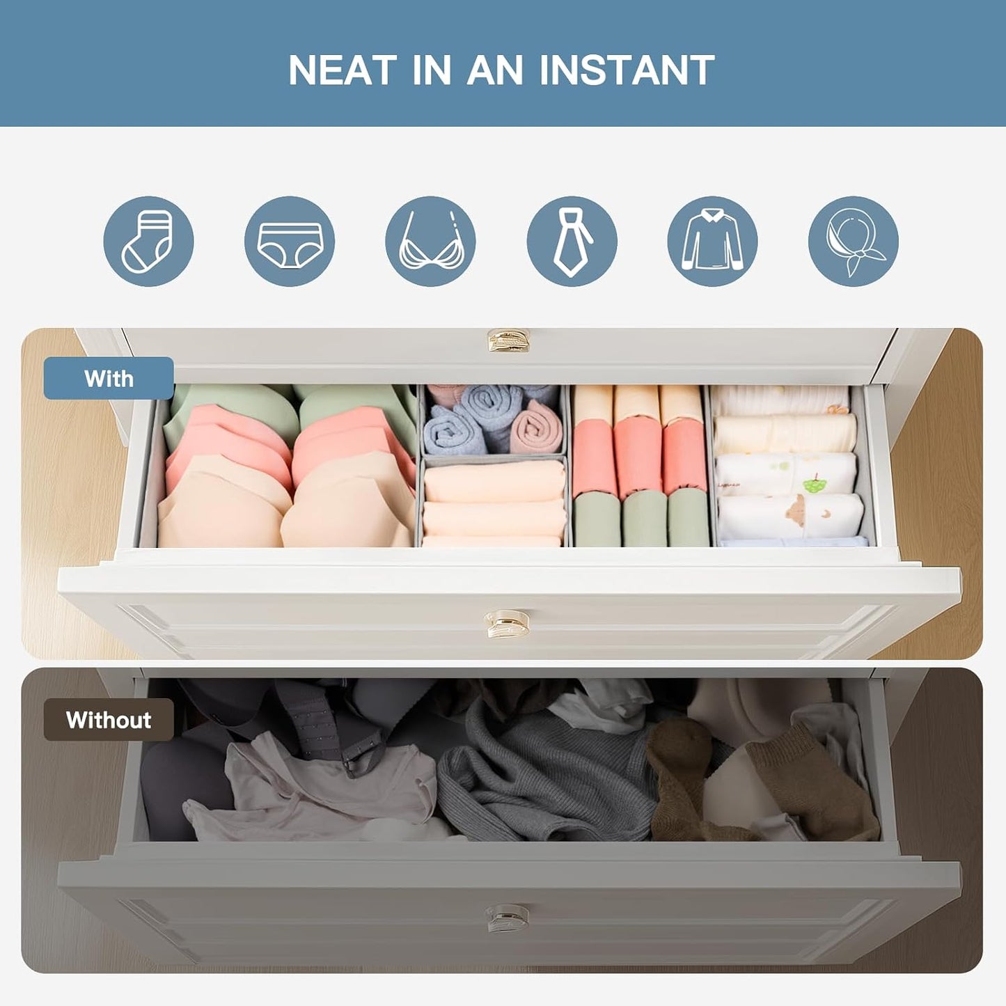 Drawer Organizer Clothes, 10 Pack Dresser Organizer for Baby Clothes, Underwear, Sock- Foldable Closet Organization and Storage Dividers Bins for Nursery, Bedroom (Beige)