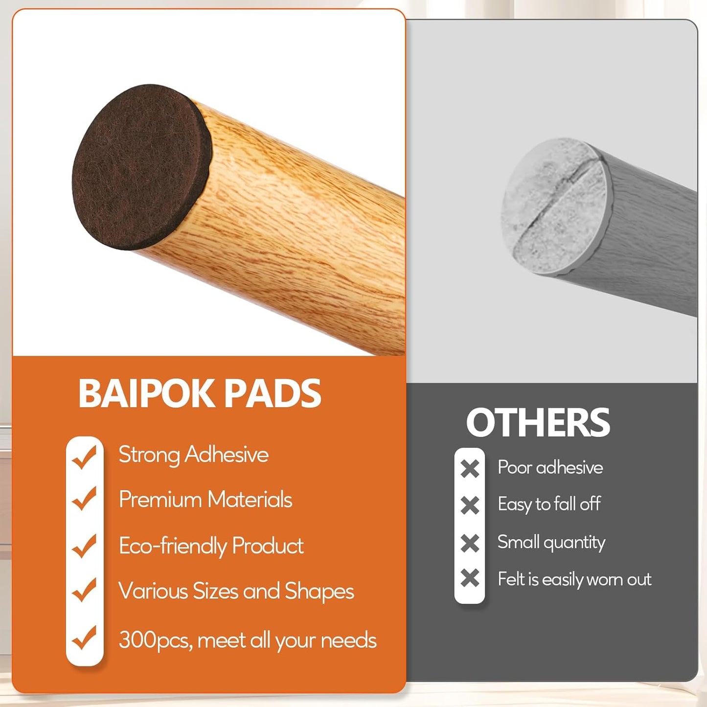 Furniture Pads 300 Pack Furniture Felt Pads for Hardwood Floors, Beige | Huge Quantity Self Adhesive Anti Scratch Floor Protector for Furniture Legs with 60 Cabinet Door Bumpers