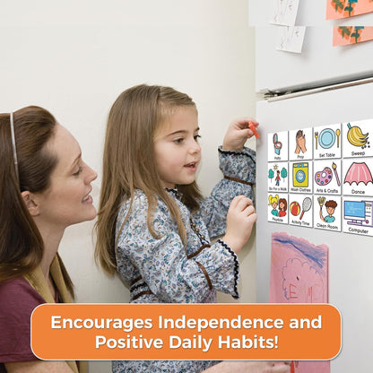 Magnetic Visual Schedule for Kids | Daily Routine & Chore Chart with 100+ Picture Magnets for Toddlers, Autism & ADHD, for Home Use, Morning and Bedtime Routines