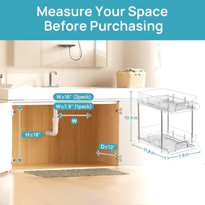 Vtopmart 2 Pack Pull Out Bathroom Under Sink Organizer (S-Standard) | Slide-out drawers, Multi-purpose storage, Clear visibility, Easy Set-up