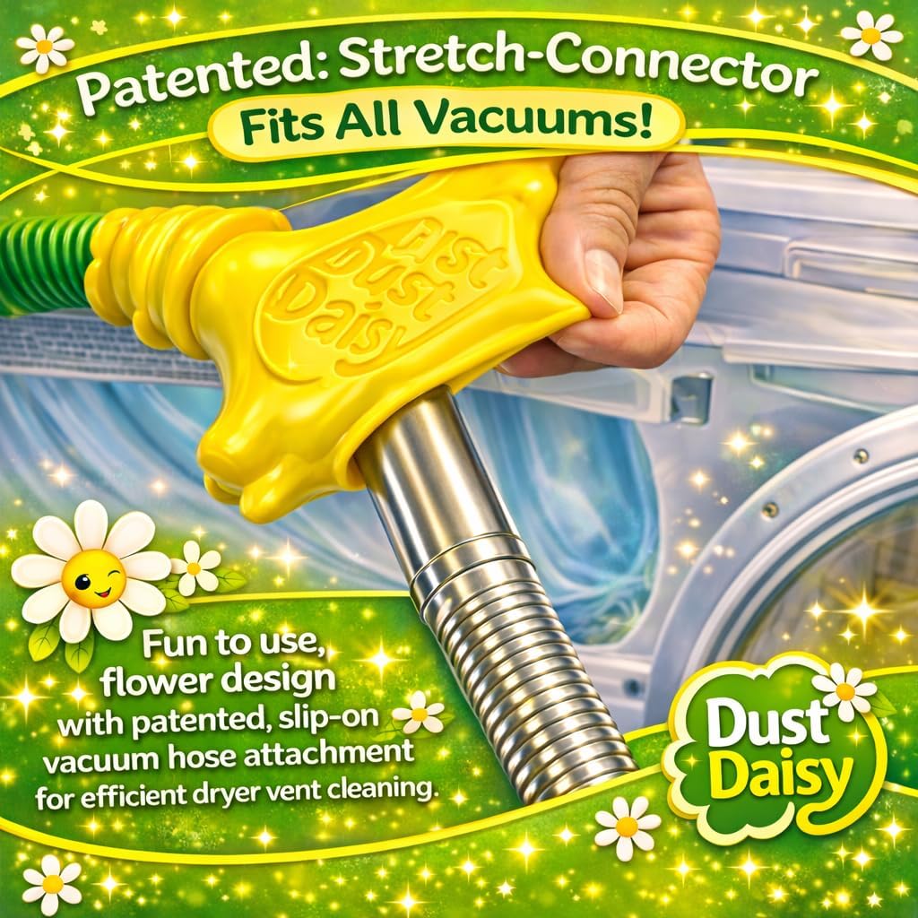 Dust Daisy Slip-On Dryer Vent Cleaner Kit, 30" Long | Vacuum Hose Attachment, Universal Connector, Lint Remover, Fits Most Vacuum Cleaners