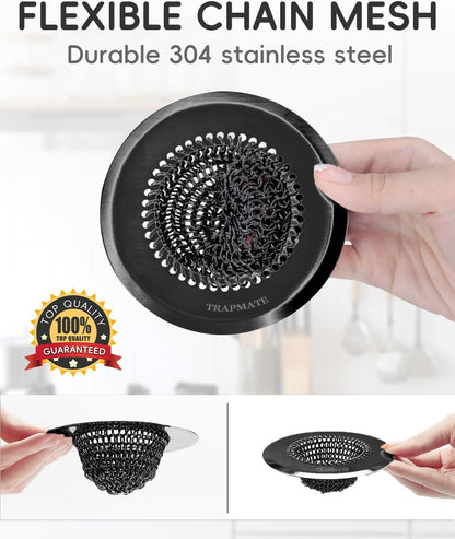Reversible Kitchen Sink Drain Strainer Basket, Fits Sink & Garbage Disposal | Fast Drainage, Anti-Slip, Easy Clean, Anti-Clogging, Rust-Proof, Large Capacity, Universal 4.4-Inch, Patented Chain Mesh