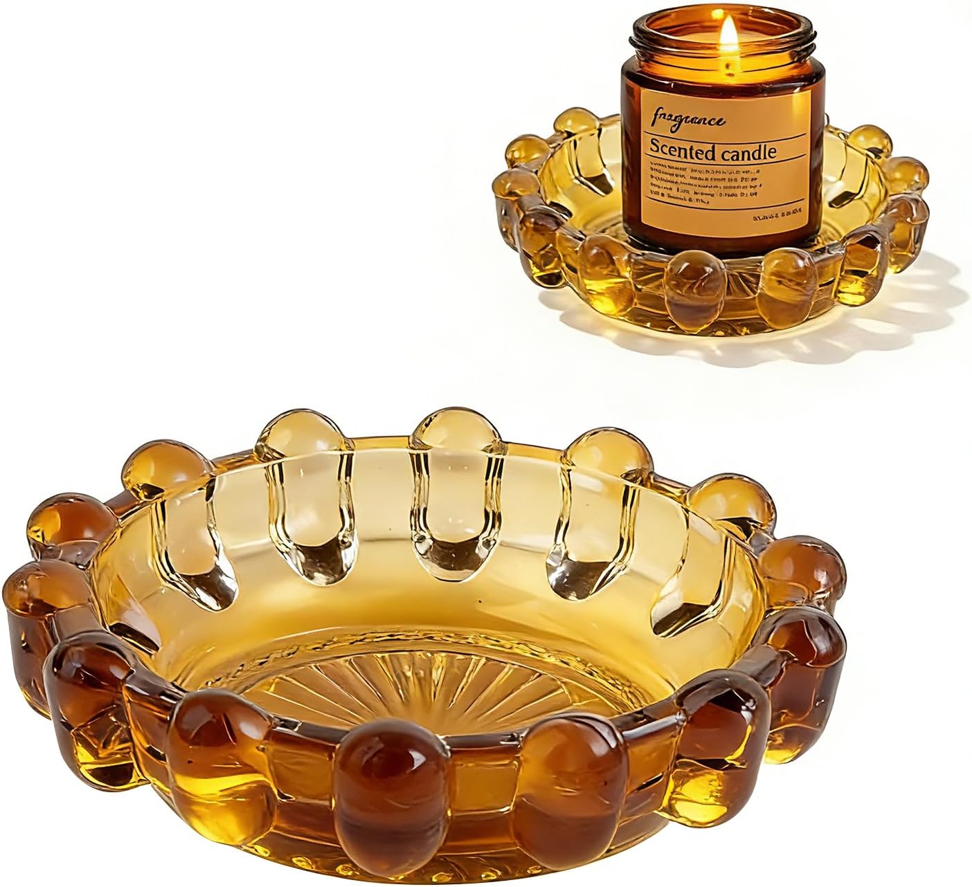 Bubble Glass Candle Dish Chic Large Clear Candle Holder Tray for Home Decor Modern Decorative Plate for Tea Lights Pillar Candles