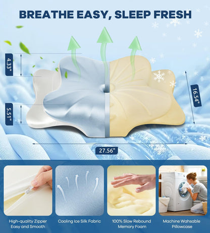DONAMA Contour Cervical Neck Pillow for Neck Pain Relief | Queen,Ergonomic Dual-Height,Odorless Memory Foam,Side/Back/Stomach Sleepers,Cooling Hypoallergenic Cover,OEKO-TEX Certified