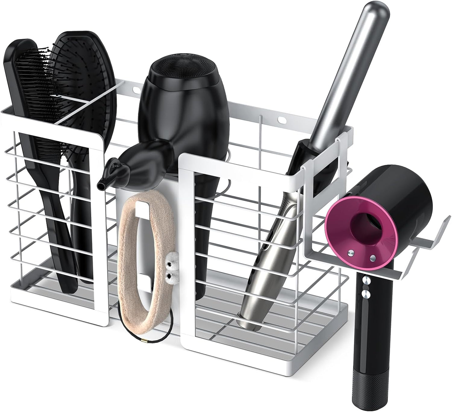 FUNKYLEE Hair Tool Organizer, 3 in 1 Metal Hair Dryer Holder Wall Mounted for Flat Iron, Curling Iron, Straightener, Styling Tools Bathroom Storage and Organizer (Black)