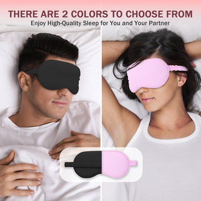 Amrules Sleep Mask Set of 2, Adjustable Silk Eye Mask for Sleeping, Soft Sleeping Eye Shade Cover for Women, Good for Blocking Light, Reducing Puffiness, Enhancing Sleep Quality (Blush Pink & Black)