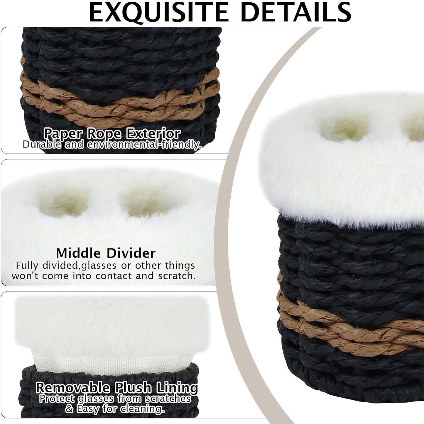Paper Rope Plush Lined Eyelasses Holder Stand for Nightstand Desk
