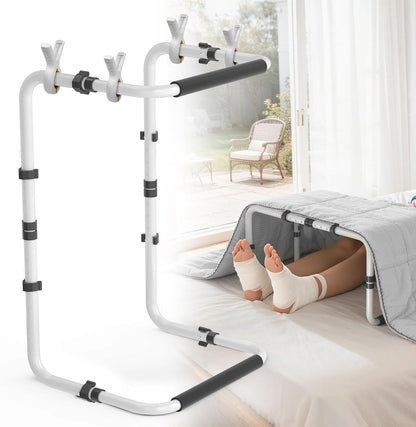 Blanket Lifter for Feet, Height Adjustable Foot Tent,Non-Slip Aluminum Alloy | 4 clips, 26"-32" adjustable. Ideal for post-surgery & knee pain relief. Use on bed/floor. Easy assembly, no tools.