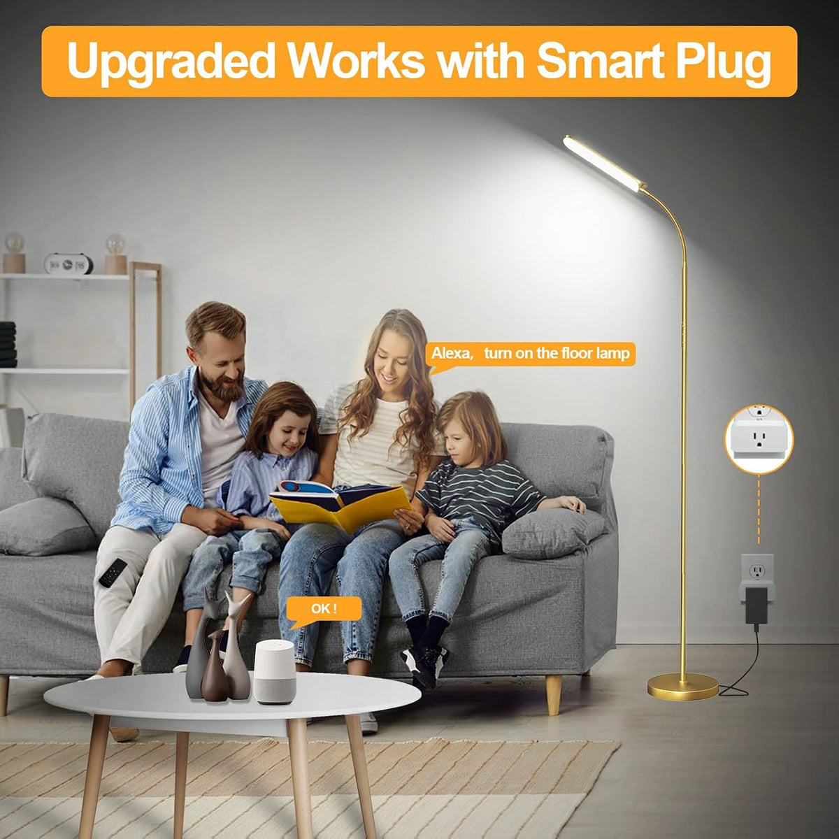 marctronic Floor Lamp, 18W 1800LM Super Bright LED Floor Lamp with Remote & Works with Smart Plug, Dimmable Timing Eye Caring Reading Lamps Floor Standing for Living Room Bedroom Office