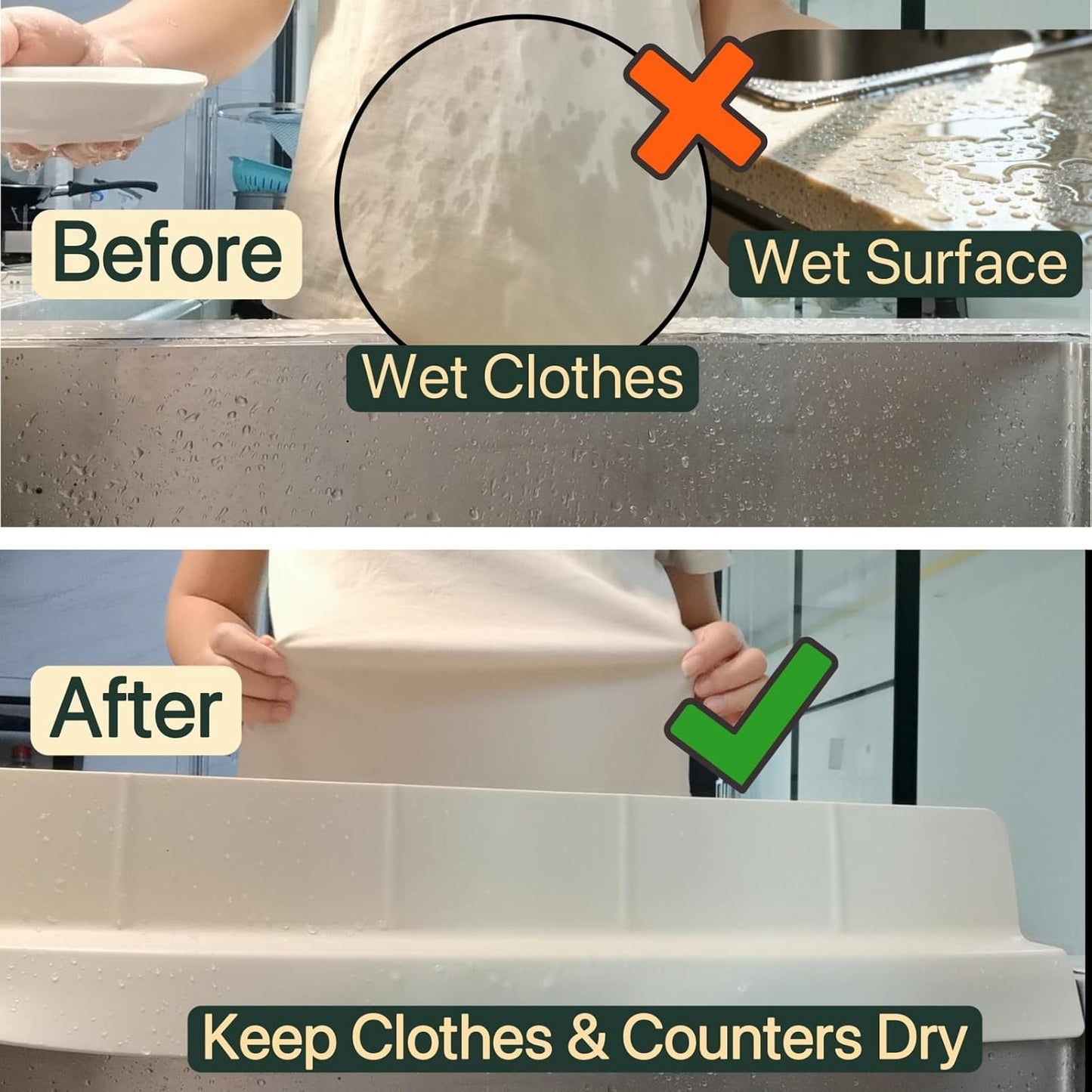 Sink Splash Guard for Kitchen, Splatter Screen & Silicone Water Guard with High Wall, Sink Edge Protector and Backsplash Guard, Easy to Install and Clean for Faucet and Countertop Area(Cream, 23")