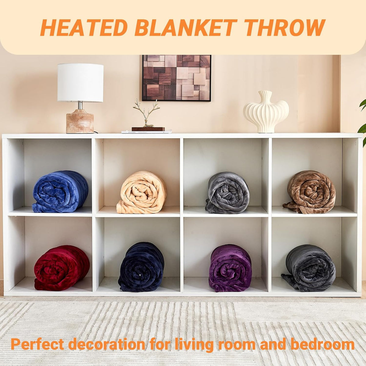Heated Blanket Electric Throw, Soft Flannel Heating Blanket with 8 Hours Auto Off 10 Fast Heating Levels Machine Washable Sherpa Heated Blanket with Overheating Protection