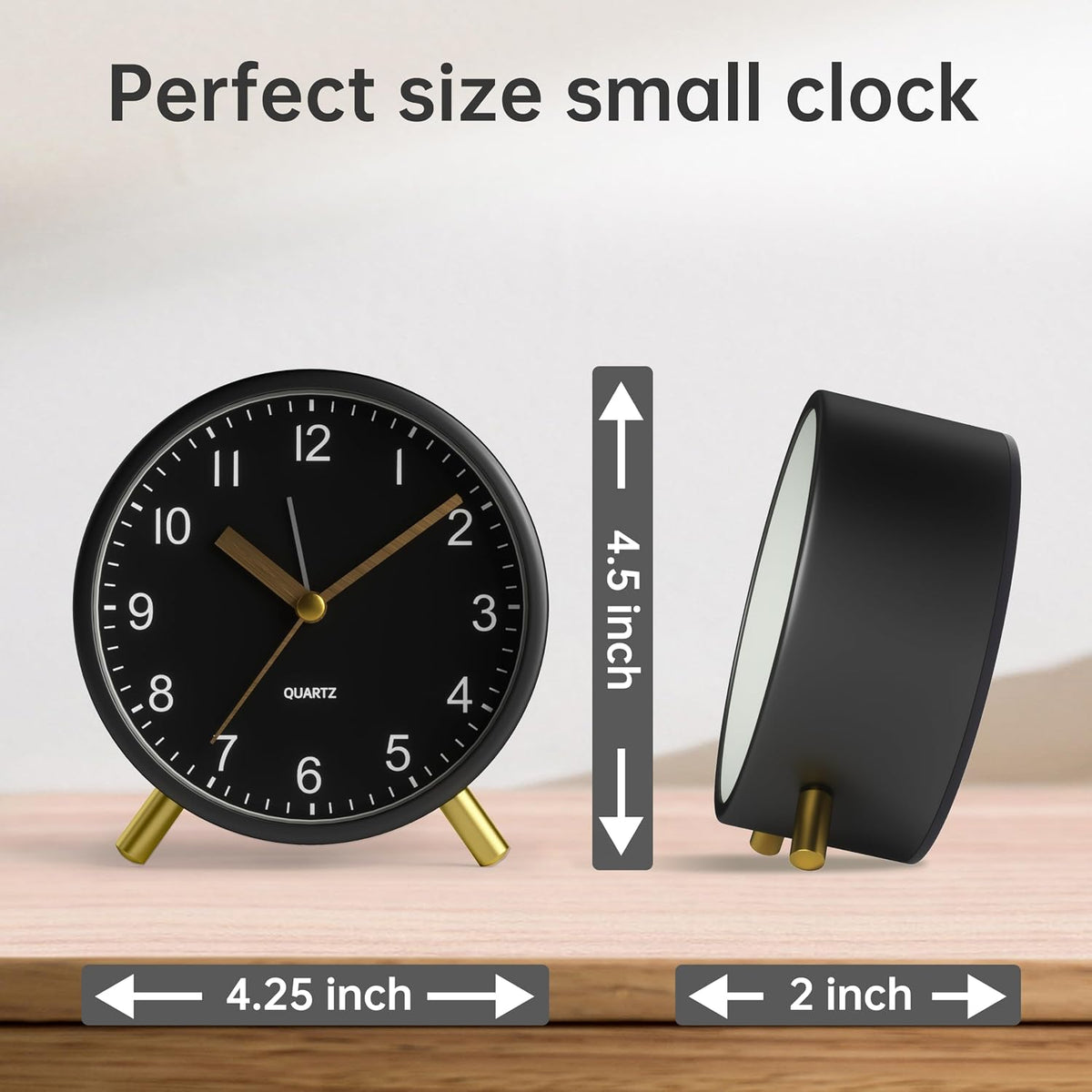 JALL Analog Alarm Clock, 4 inch Super Silent Non Ticking Small Clock with Night Light, Battery Operated, Simple Design, Easy Setting for Office, Bedroom, Bedside, Desk, Teens, Elders, Adult, Green
