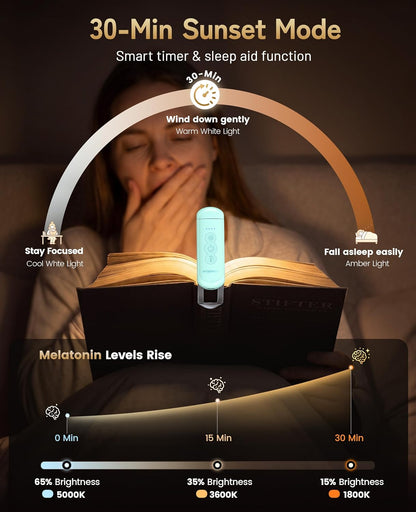 HIONXMGA Book Light Rechargeable, Eye-Care Clip on Reading Light for Books in Bed, 3 Color & Stepless Dimming, 140H Long Lasting Book Lights for Reading at Night, Gifts for Book Lovers(Black)