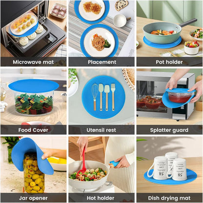 2 in 1 Microwave Splatter Cover Food, Microwave Silicone Mat Place Holders for Multi-use, Silicone Trivet, Pot Holders, Drying, Baking, Utensils Rest for Kitchen Counter Mat