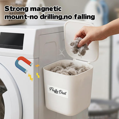Rainmae Mini Magnetic Laundry Lint Bin with Lid, Dryer Lint Bin, Wall-Mounted Trash Can with Lid Plastic Storage Dryer Lint Holder, Magnetic Lint Bin, Space-Saving Organizer Solution for Laundry
