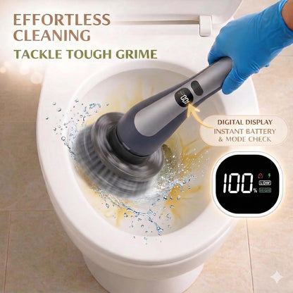 LIVINGPRO Electric Spin Scrubber for Bathroom Cleaning, Cordless Power Scrubber with 70W Dual Speed Motor, LCD Display, IPX7 Waterproof, Adjustable Handle, 7 Brush Heads for Tub Tile Shower Kitchen