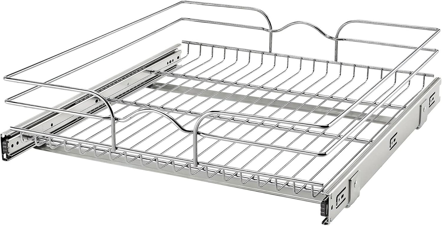 Rev-A-Shelf Pullout Organizer for Cabinets, Min Opening Width of 18" | STwo-Tier Steel Shelf for Kitchen or Vanity Cabinet Organization, Heavy Gauge Wire Slide Out Storage Basket, 5WB2-1822CR-1