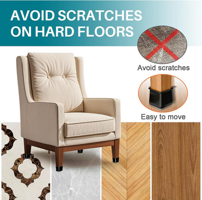 Ansible 24 Pcs Chair Leg Floor Protectors Square | Silicone Felt Furniture Leg Pads Caps Covers for Hardwood Floors (Fit:1-1/16" to 1-5/8")
