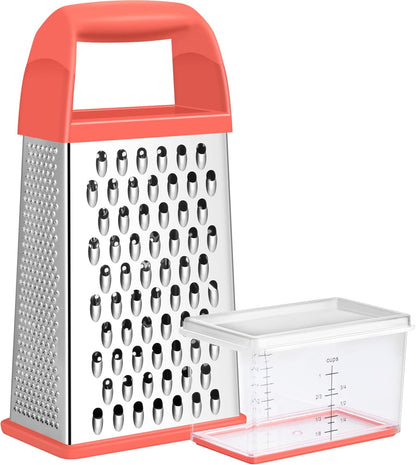 Urbanstrive Cheese Grater With Container Box Grater Stainless Steel Graters for Kitchen Cheese Shredder Parmesan Shredder Kitchen Gadgets Kitchen Tools Kitchen Gifts for Chef Dishwasher Safe Zester