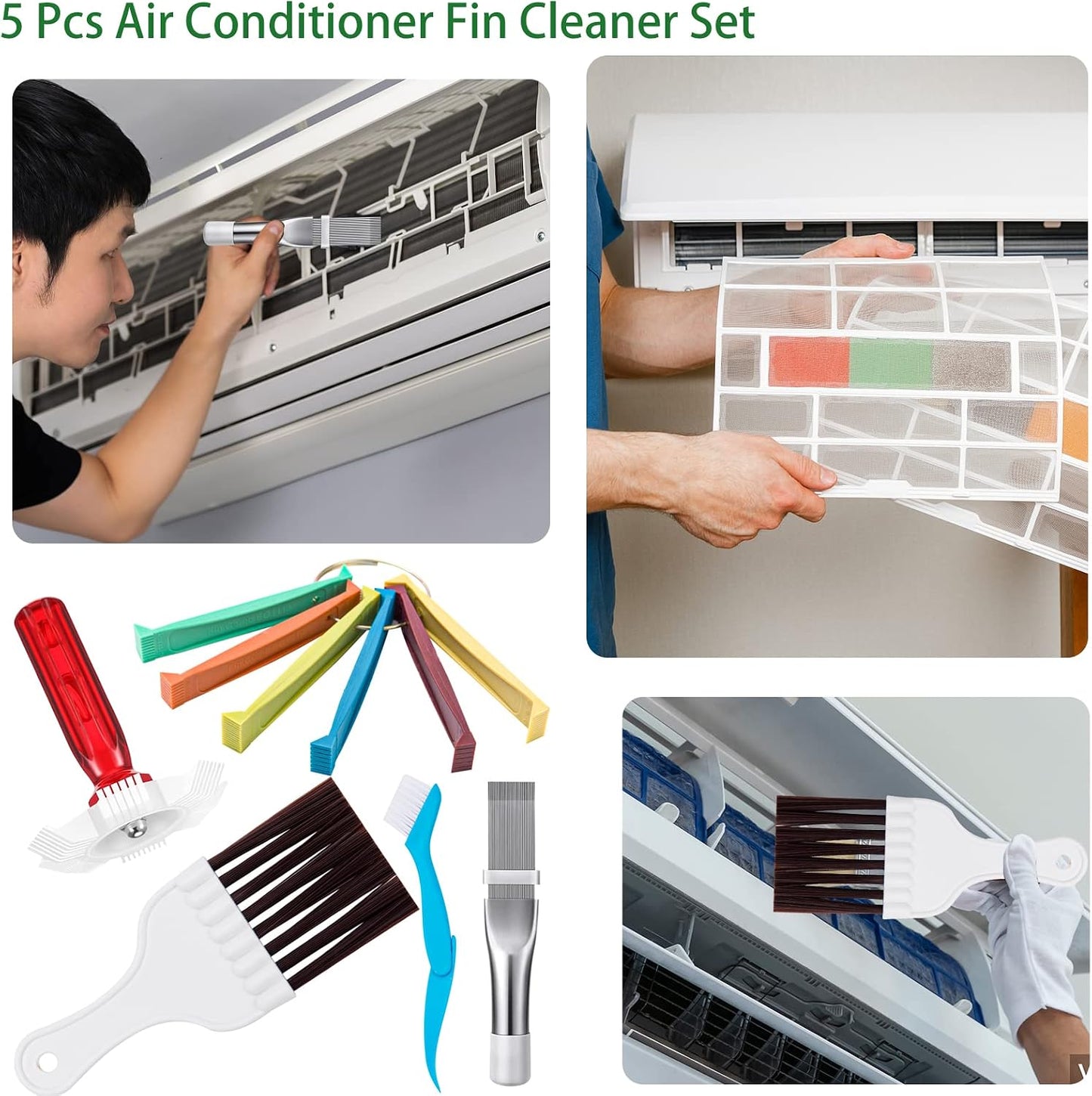 5 Pcs Air Conditioner Fin Cleaner Set 3 Different Ac Fin Comb Condenser Fin Straightener,2 Different Brush Condenser Ac Coil Cleaner Air Refrigerator Fin Cleaner Evaporator Radiator Repair Clean Tool