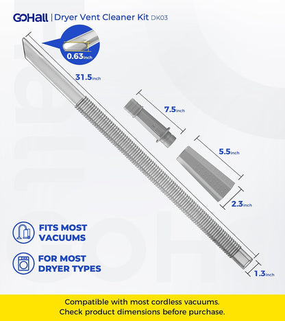 Dryer Vent Cleaner Kit - Flexible Dryer Lint Vacuum Hose Attachment | Lint Remover Compatible with All Vacuum Cleaner Laundry Room (Blue)