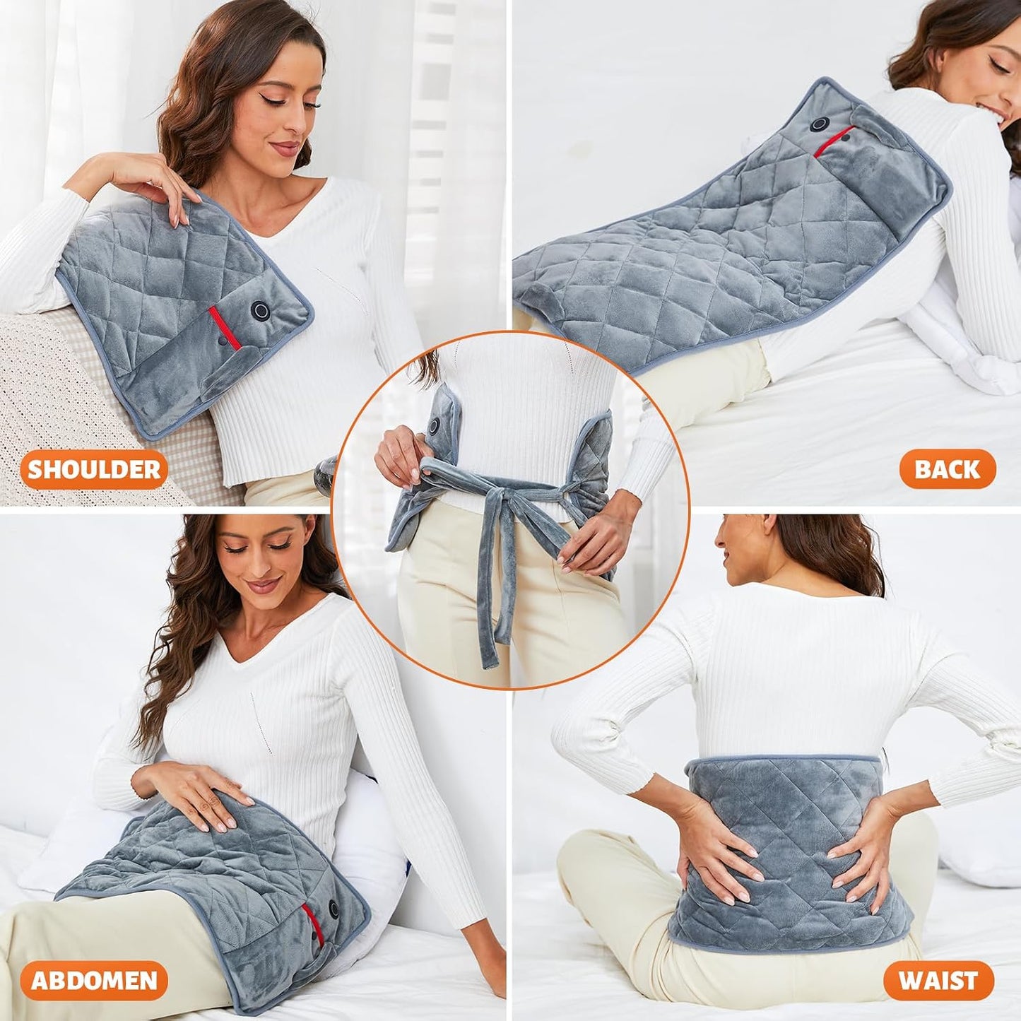 Vofuoti Portable Weighted Cordless Heating Pad with 7.4V 10000mAh Battery | 3 Heat Settings, Outdoor Rechargeable Electric Battery Operated Heated Pad for Back, Abdomen, 12" x 24", Gift for Women Men