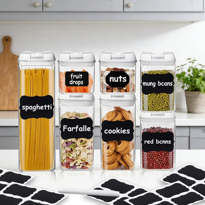 200PCS Chalkboard Labels, 13 Shapes & 3 Sizes, Reusable Blackboard Stickers | Includes 1 Liquid Chalk Marker, for Pantry Jars, Food Containers, Spice Racks & Organization