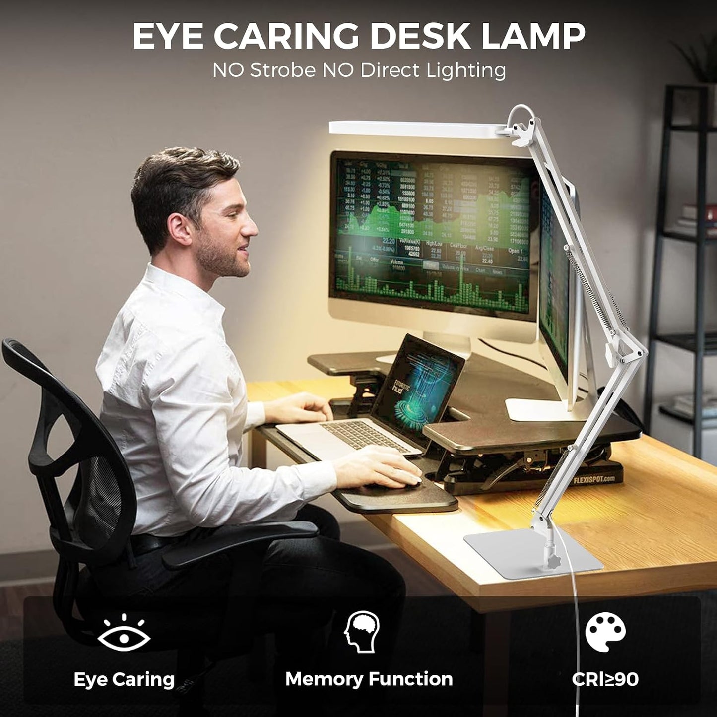 SKYLEO Desk Lamp for Home Office, Eye Comfortable LED Desk Light for Long Hours, Adjustable Swing Arm with Memory Function, Black
