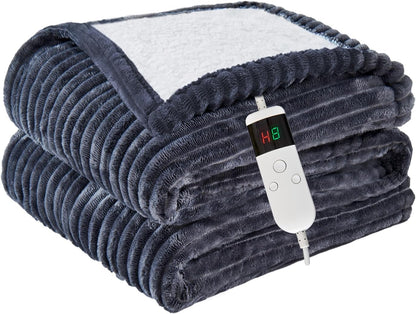 Heated Blanket Electric Throw, Soft Flannel Heating Blanket with 8 Hours Auto Off 10 Fast Heating Levels Machine Washable Sherpa Heated Blanket with Overheating Protection