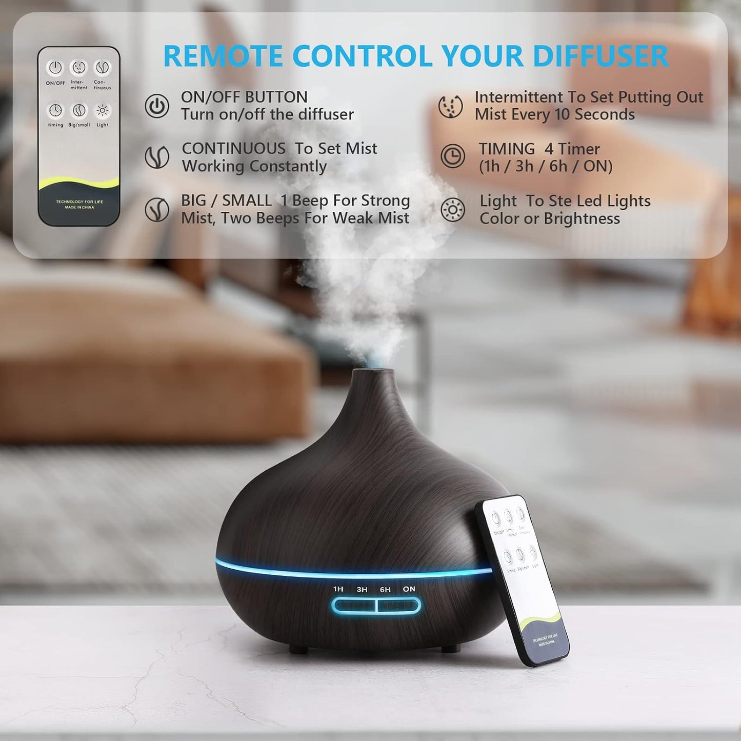 SACATR 550ml Oil Diffuser with 30x5 mL Essential Oils, Ultrasonic Technology, Remote Control for Home Office