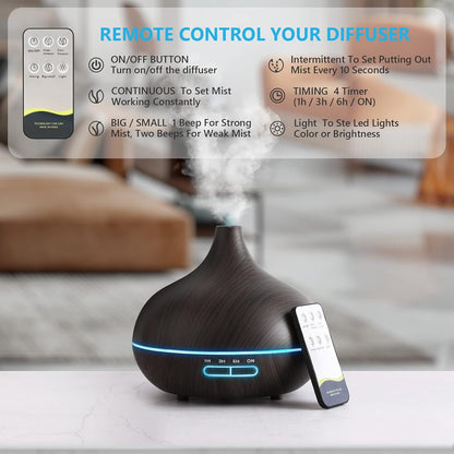 SACATR 550ml Oil Diffuser with 30x5 mL Essential Oils, Ultrasonic Technology, Remote Control for Home Office