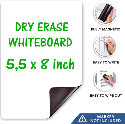 Small Magnetic Whiteboard for Fridge 5x7 in - Dry Erase Board for Refrigerator - Small Magnet List for Frig - Magnetics White Board Sheet - Fridge List Magnet - Mini Magnetic Grocery Shoping