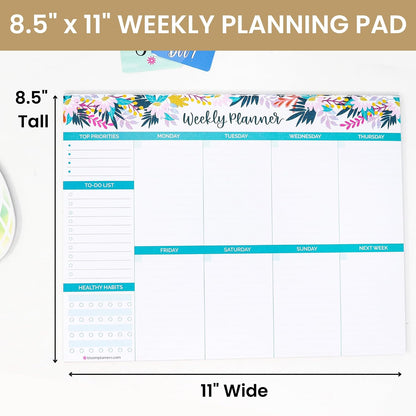 bloom daily planners Horizontal Weekly Magnetic Meal Planning Pad for Fridge with Tear-Off Grocery Shopping List - Hanging Food/Menu Organizer Notepad with Magnets - 8.5” x 11” - Lemons