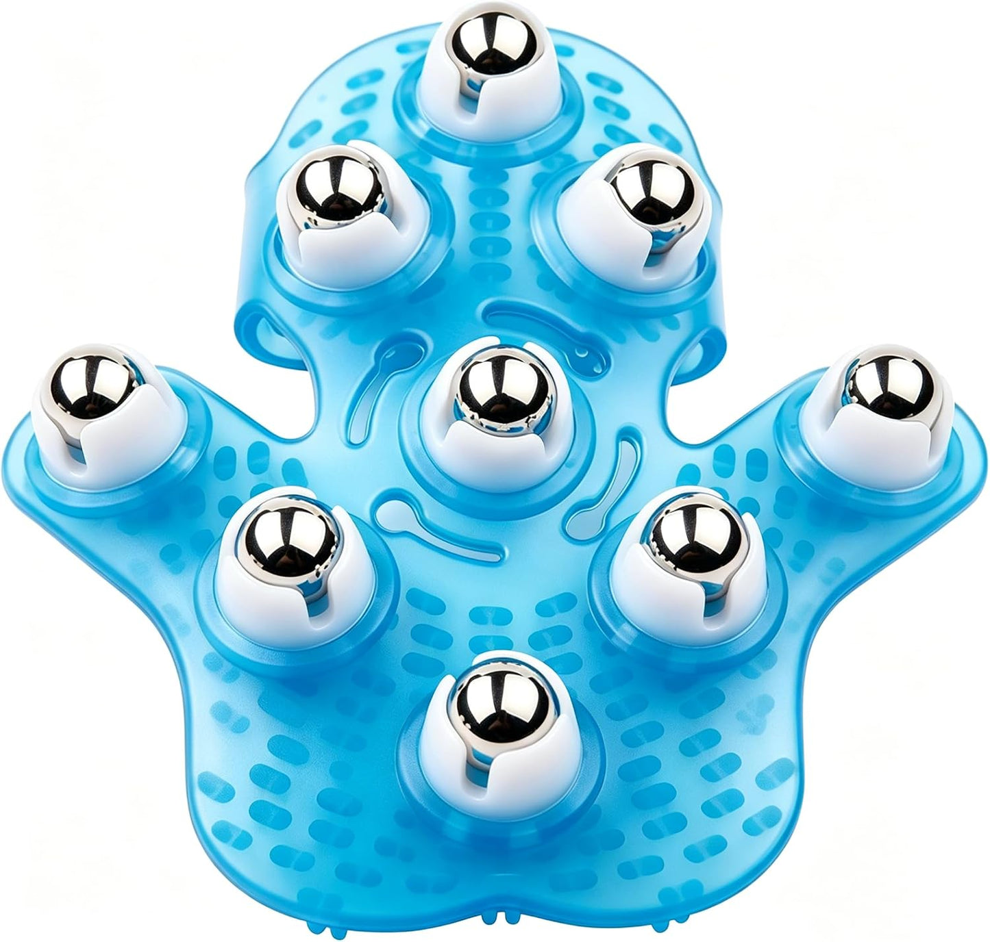 Handheld Massage Ball for Muscle Back Neck Joint Foot Shoulder Leg Pain Relief - Palm Shaped Massage Tool with Roller Balls, Portable Design, Blue