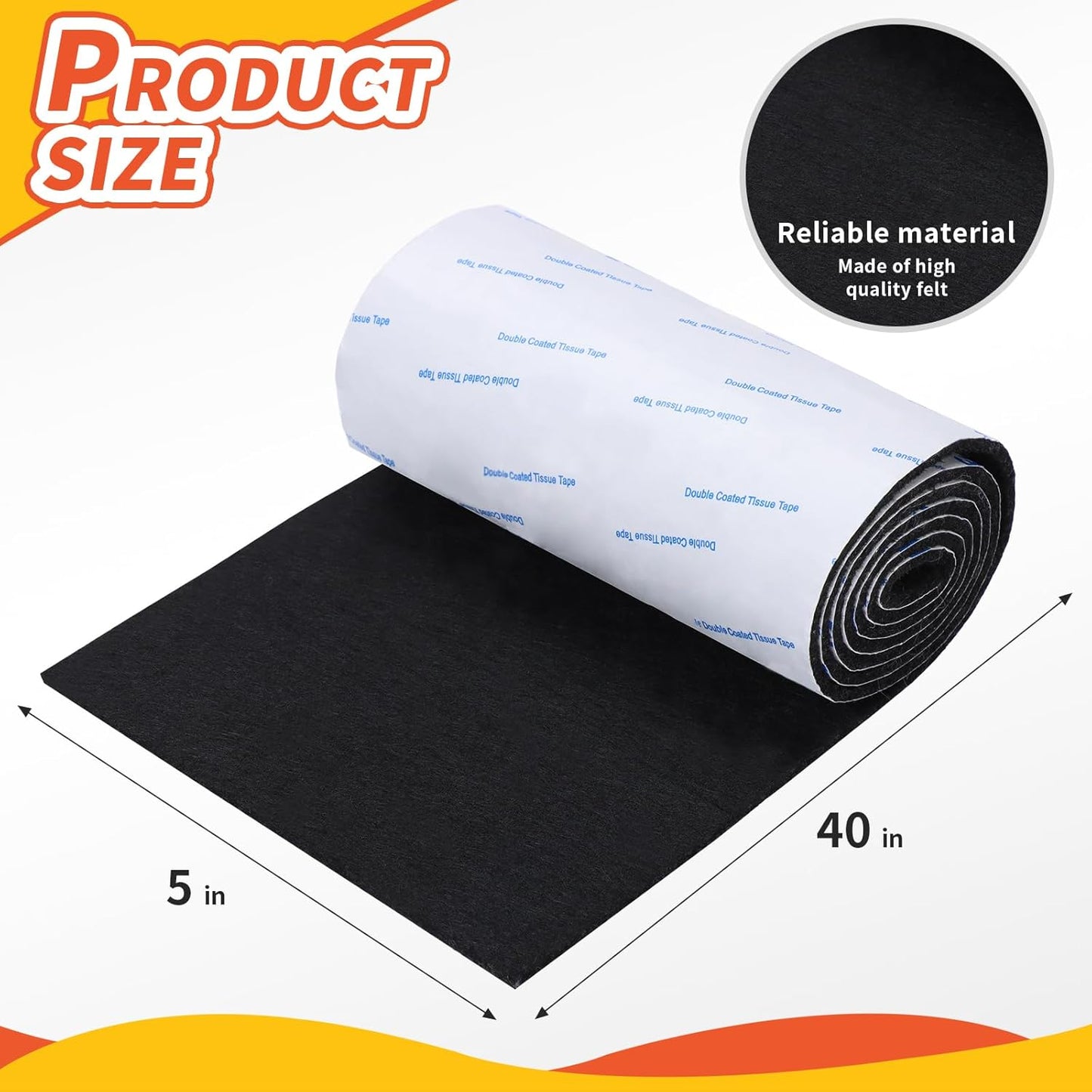 Felt Furniture Pads, 40 x 5 x 0.12 Inch Felt Strips | Non Slip Self Adhesive Cuttable Heavy Duty Felt Tape for Protecting Hardwood Floors Chair Wall Protector, Black