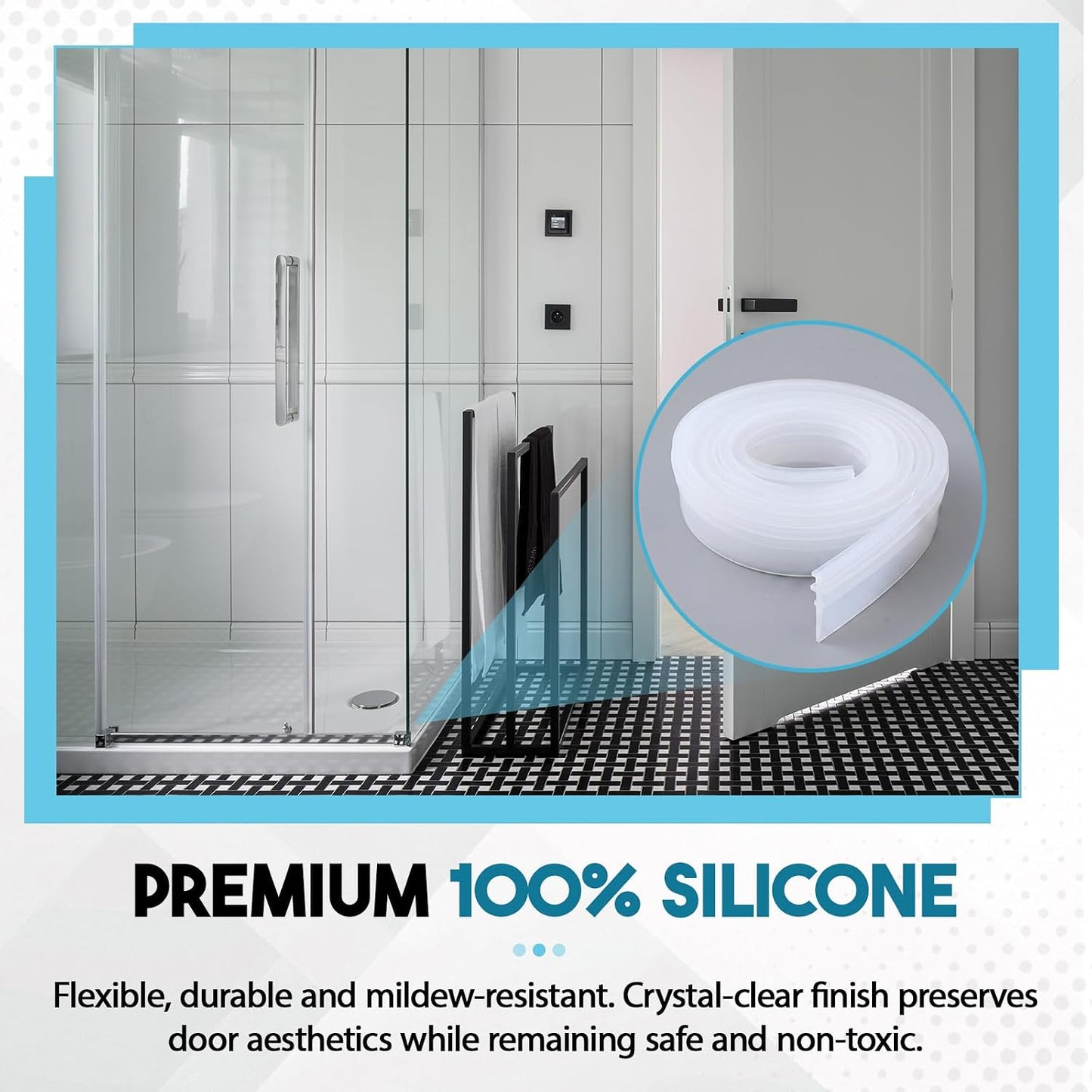 Lineshading 2 Pack Vinyl Shower Door Bottom Seal, 36-inch Shower Door Bottom Sweep Strip, Clear(3 Horizontal Bars)