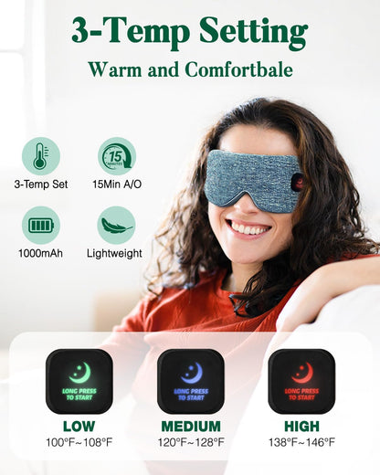 YoanYouth Heated Eye Mask for Dry Eyes, FSA Eligible HSA, Cordless Warm Compress for Eyes, Light Blocking Eye Heating Pad, Styes, Sleep, Cover Washable, Rechargeable, Light Blue