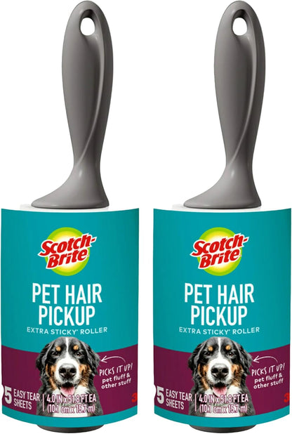 Scotch-Brite Pet Hair Extra Sticky Lint Roller, 95 Sheets Total,1 Pack | Designed for Removing Fur + Fluff on Couches, Clothes, Dog and Cat Beds, & More