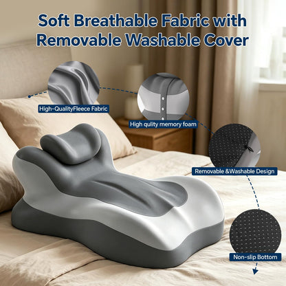 Ergonomic Reading Pillow, Memory Foam Wedge Pillow, Adjustable Neck Pillows | Multi-Positional Support Cushion for Stomach Sleepers and Sedentary, with Removable Washable Cover, Gray