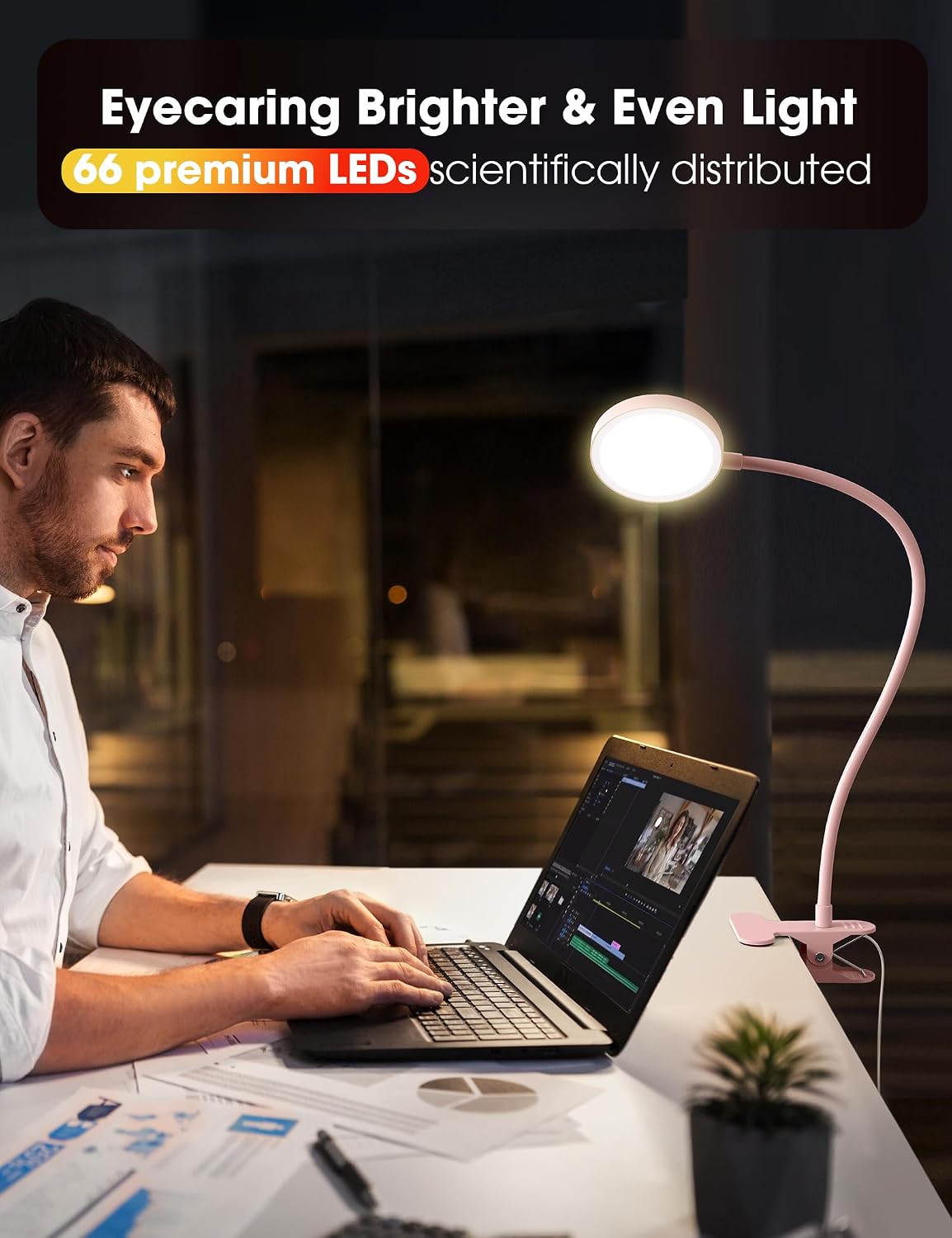 LiFMIRA Bed Lamp Clip on Light 8W 66 LED Reading Light for Bed White