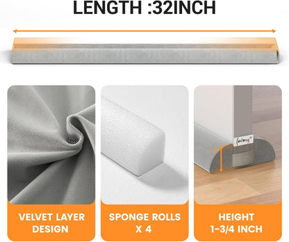 fowong Door Draft Stopper 36" Adjustable Under Door Draft Stopper Soundproofing 30 Inch to 36 Inch Triangle Noise Blocker Seal Large Gap up to 1.7", Easy to Install Grey