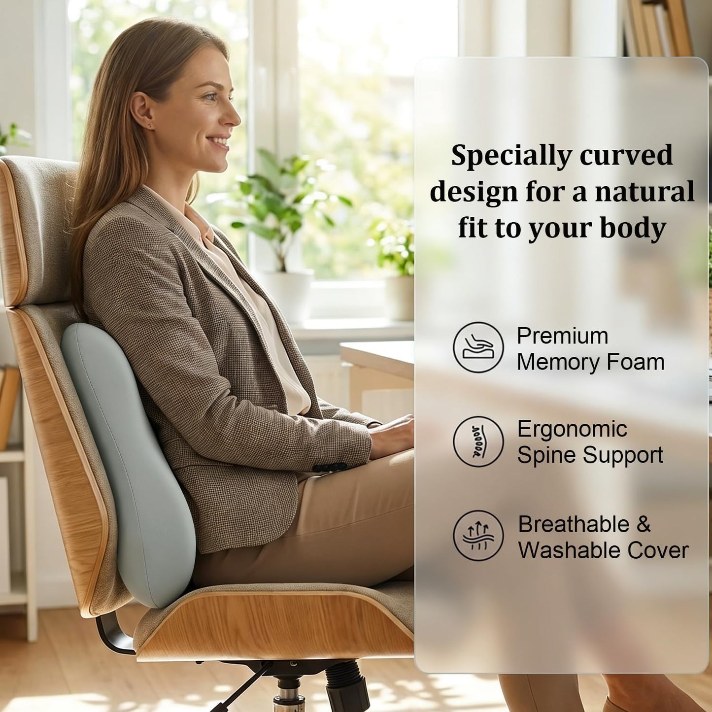 Lumbar Support Pillow for Office Chair Memory Foam Lumbar Cushion with Removable Cover Soft Back Support Pillow Suitable for Car, Couch, Gaming, Dark Blue