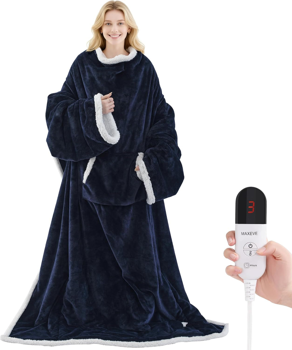 MAXEVE Heated Wearable Blanket with Foot Pocket & Sleeves Electric Snuggle