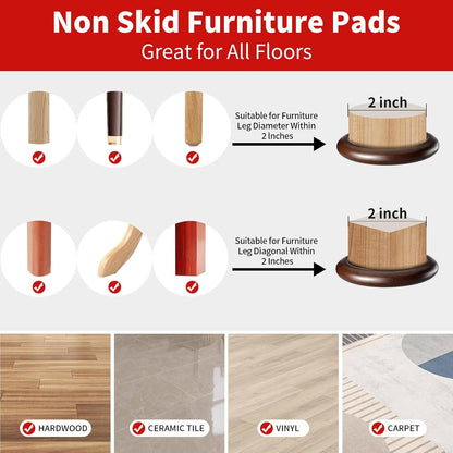 Ezprotekt 2 inch Non Slip Wood Furniture Pads for Hardwood Floors, 4 Pcs Round Anti Slip Furniture Coaster Cups Floor Protectors with Anti-Slide EVA for Chair Sofa Table Bed Couch (Dark Brown)