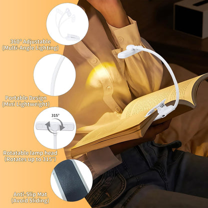 Rechargeable Book Light, Clip-On LED Reading Light, Eye-Caring