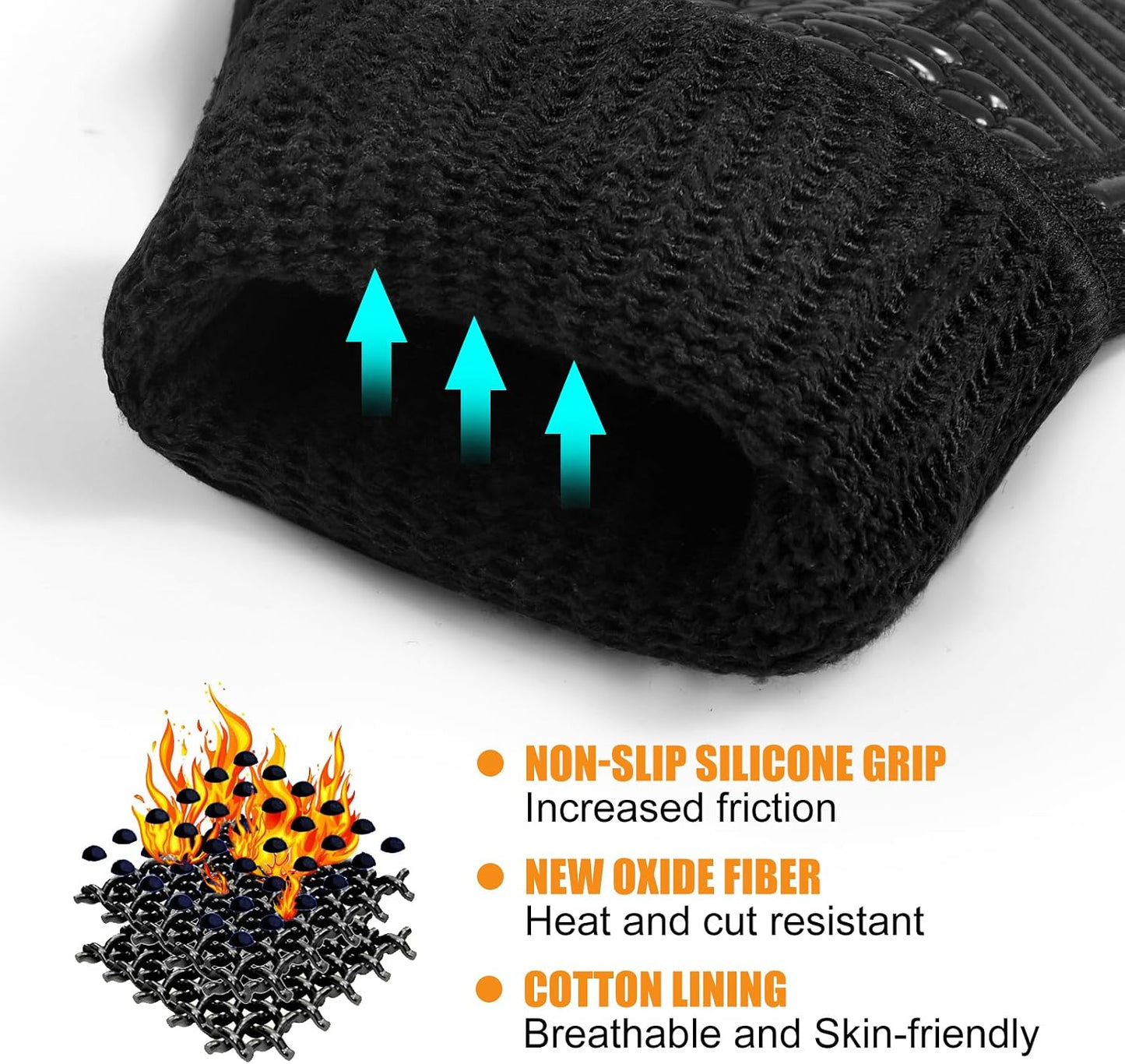 BBQ Gloves, Oven Gloves, 1472°F Extreme Heat Resistant Barbecue Gloves, Silicone Non-Slip Oven Mitts, Kitchen for Cooking, Grilling, and Baking